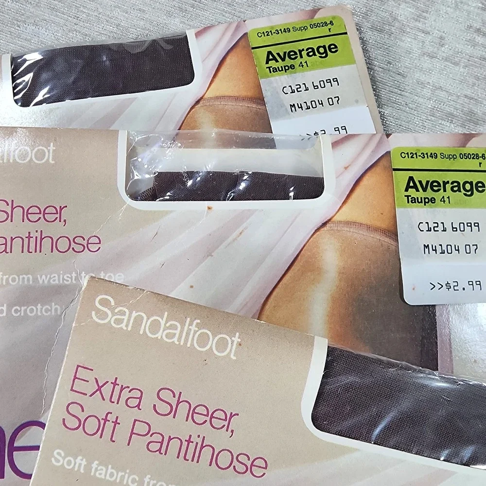 3 Vintage Sheerest Support Sandalfoot Extra Sheer Pantihose Average Taupe 41
